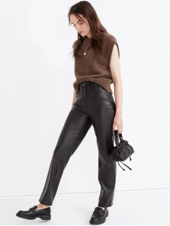 Madewell Pants - Madewell | The Perfect Vintage Straight Jeans Womens Size 30P Black Faux Leather